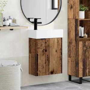 Imagine vidaXL Unitate de baie cu robinet Lemn vechi 45, 5 x 22, 5 x 84 cm
