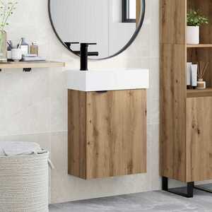 Imagine vidaXL Unitate de baie cu robinet Stejar Artizanal 45, 5 x 22, 5 x 84 cm