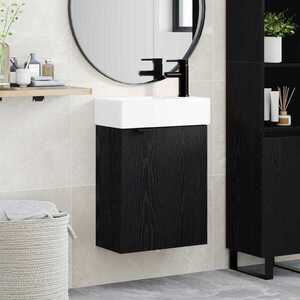 Imagine vidaXL Unitate de baie cu robinet Stejar Negru 45, 5 x 22, 5 x 84 cm