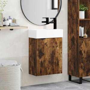 Imagine vidaXL Unitate de baie cu robinet Stejar fumuriu 45, 5 x 22, 5 x 84 cm