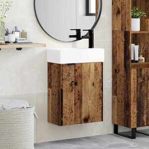 Imagine vidaXL Unitate de baie cu robinet Lemn vechi 45, 5 x 22, 5 x 84 cm