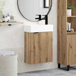 Imagine vidaXL Unitate de baie cu robinet Stejar Artizanal 45, 5 x 22, 5 x 84 cm