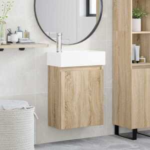 Imagine vidaXL Unitate de baie cu robinet Stejar Sonoma 45, 5 x 22, 5 x 84 cm