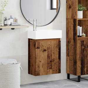 Imagine vidaXL Unitate de baie cu robinet Lemn vechi 45, 5 x 22, 5 x 84 cm
