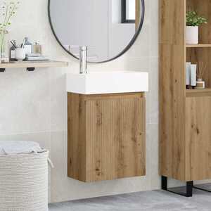 Imagine vidaXL Unitate de baie cu robinet Stejar Artizanal 45, 5 x 22, 5 x 84 cm