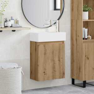 Imagine vidaXL Unitate de baie cu robinet Stejar Artizanal 45, 5 x 22, 5 x 84 cm