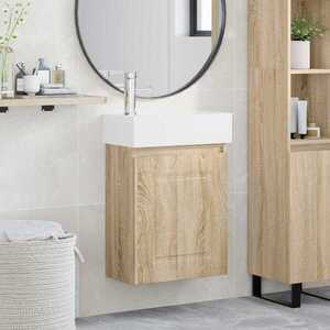 Imagine vidaXL Unitate de baie cu robinet Stejar Sonoma 45, 5 x 22, 5 x 84 cm