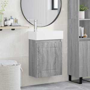 Imagine vidaXL Unitate de baie cu robinet Sonoma gri 45, 5 x 22, 5 x 84 cm