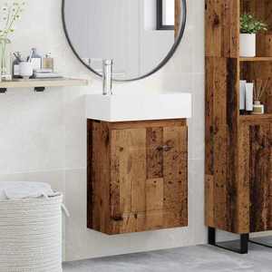 Imagine vidaXL Unitate de baie cu robinet Lemn vechi 45, 5 x 22, 5 x 84 cm