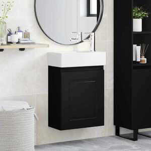 Imagine vidaXL Unitate de baie cu robinet Negru 45, 5 x 22, 5 x 84 cm