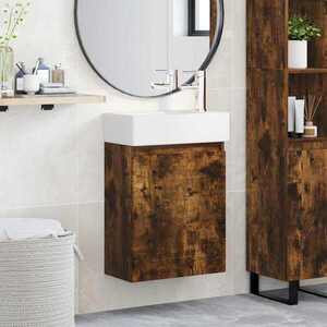 Imagine vidaXL Unitate de baie cu robinet Stejar fumuriu 45, 5 x 22, 5 x 84 cm