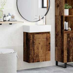 Imagine vidaXL Unitate de baie cu robinet Lemn vechi 45, 5 x 22, 5 x 84 cm