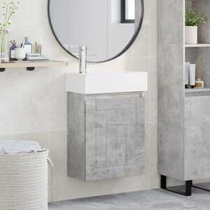Imagine vidaXL Unitate de baie cu robinet Gri Beton 45, 5 x 25, 5 x 84 cm