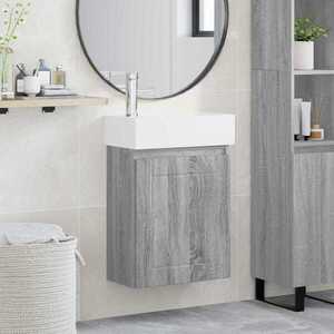Imagine vidaXL Unitate de baie cu robinet Sonoma gri 45, 5 x 25, 5 x 84 cm