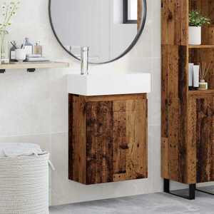 Imagine vidaXL Unitate de baie cu robinet Lemn vechi 45, 5 x 25, 5 x 84 cm