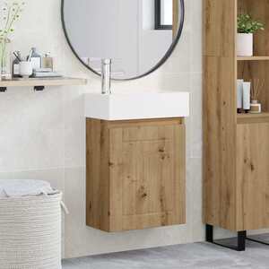 Imagine vidaXL Unitate de baie cu robinet Stejar Artizanal 45, 5 x 25, 5 x 84 cm
