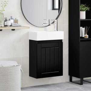 Imagine vidaXL Unitate de baie cu robinet Negru 45, 5 x 25, 5 x 84 cm