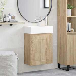 Imagine vidaXL Unitate de baie cu robinet Stejar Sonoma 45, 5 x 25, 5 x 84 cm