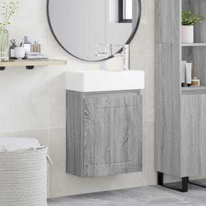 Imagine vidaXL Unitate de baie cu robinet Sonoma gri 45, 5 x 25, 5 x 84 cm