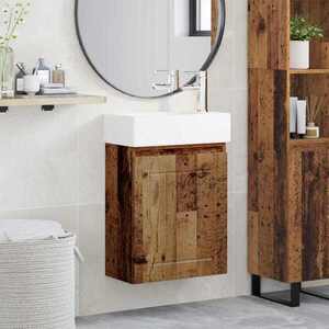 Imagine vidaXL Unitate de baie cu robinet Lemn vechi 45, 5 x 25, 5 x 84 cm