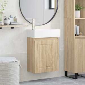 Imagine vidaXL Unitate de baie cu robinet Stejar Sonoma 45, 5 x 22, 5 x 84 cm