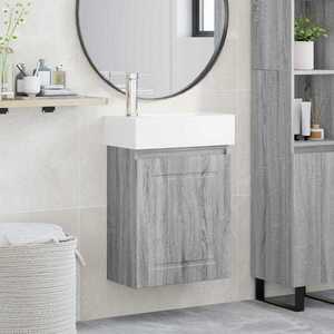 Imagine vidaXL Unitate de baie cu robinet Sonoma gri 45, 5 x 22, 5 x 84 cm