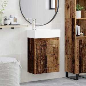 Imagine vidaXL Unitate de baie cu robinet Lemn vechi 45, 5 x 22, 5 x 84 cm