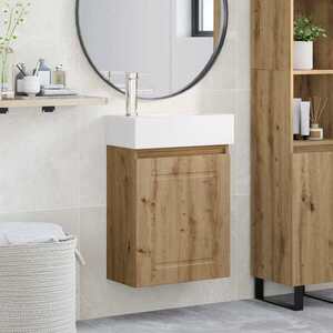 Imagine vidaXL Unitate de baie cu robinet Stejar Artizanal 45, 5 x 22, 5 x 84 cm