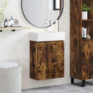 Imagine vidaXL Unitate de baie cu robinet Stejar fumuriu 45, 5 x 22, 5 x 84 cm