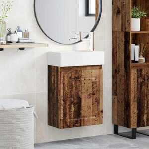 Imagine vidaXL Unitate de baie cu robinet Lemn vechi 45, 5 x 22, 5 x 84 cm