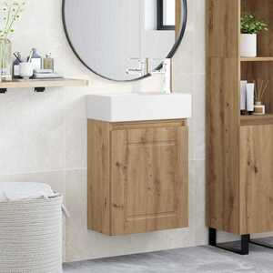 Imagine vidaXL Unitate de baie cu robinet Stejar Artizanal 45, 5 x 22, 5 x 84 cm