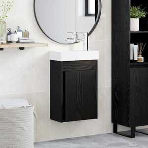 Imagine vidaXL Unitate de baie cu robinet Stejar Negru 40, 5 x 22, 5 x 62 cm