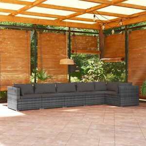 Imagine vidaXL Set mobilier de grădină cu perne, 6 piese, gri, poliratan
