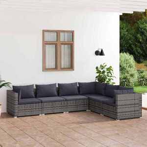Imagine vidaXL Set mobilier de grădină cu perne, 6 piese, gri, poliratan
