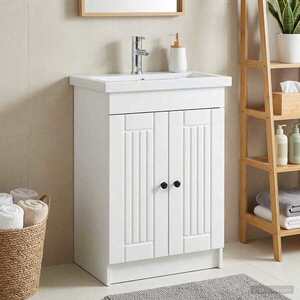 Imagine vidaXL Dulap de baie sub chiuvetă Alb 56 x 37, 5 x 81 cm Lemn prelucrat