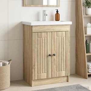 Imagine vidaXL Dulap de baie sub chiuvetă Stejar Sonoma 56 x 37, 5 x 81 cm