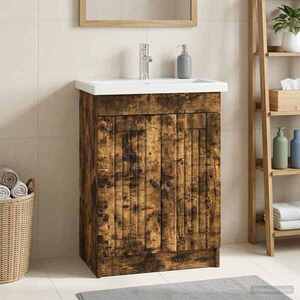 Imagine vidaXL Dulap de baie sub chiuvetă Stejar fumuriu 56 x 37, 5 x 81 cm