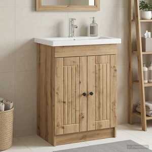 Imagine vidaXL Dulap de baie sub chiuvetă Stejar Artizanal 78, 5 x 37, 5 x 81 cm
