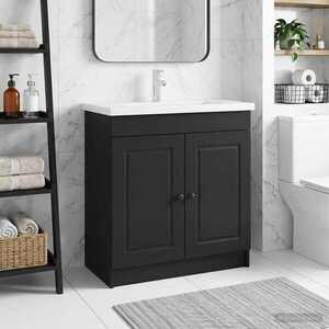 Imagine vidaXL Dulap de baie sub chiuvetă Negru 56 x 37, 5 x 81 cm