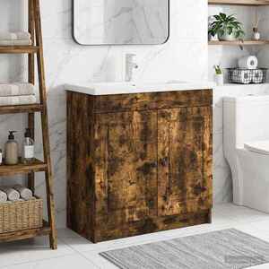 Imagine vidaXL Dulap de baie sub chiuvetă Stejar fumuriu 56 x 37, 5 x 81 cm