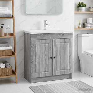 Imagine vidaXL Dulap de baie sub chiuvetă Sonoma gri 56 x 37, 5 x 81 cm