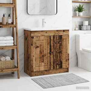 Imagine vidaXL Dulap de baie sub chiuvetă Lemn vechi 56 x 37, 5 x 81 cm