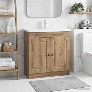 Imagine vidaXL Dulap de baie sub chiuvetă Stejar Artizanal 56 x 37, 5 x 81 cm