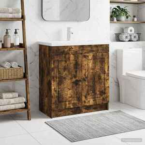 Imagine vidaXL Dulap de baie sub chiuvetă Stejar fumuriu 78, 5 x 37, 5 x 81 cm