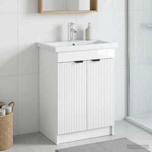 Imagine vidaXL Dulap de baie sub chiuvetă Alb foarte lucios 56 x 37, 5 x 81 cm
