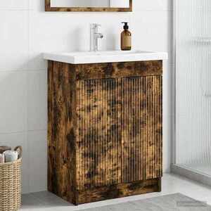 Imagine vidaXL Dulap de baie sub chiuvetă Stejar fumuriu 56 x 37, 5 x 81 cm