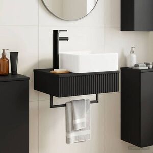 Imagine vidaXL Basin de spălare montat pe perete Negru 50 x 41 x 39 cm