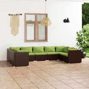 Imagine vidaXL Set mobilier de grădină cu perne, 9 piese, maro, poliratan