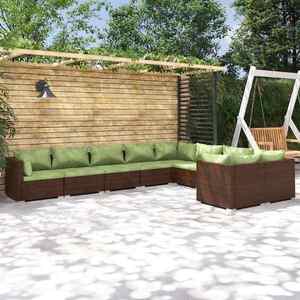 Imagine vidaXL Set mobilier de grădină cu perne, 9 piese, maro, poliratan