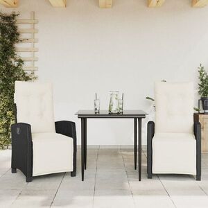 Imagine vidaXL Set mobilier de grădină cu perne, 3 piese, negru, poliratan